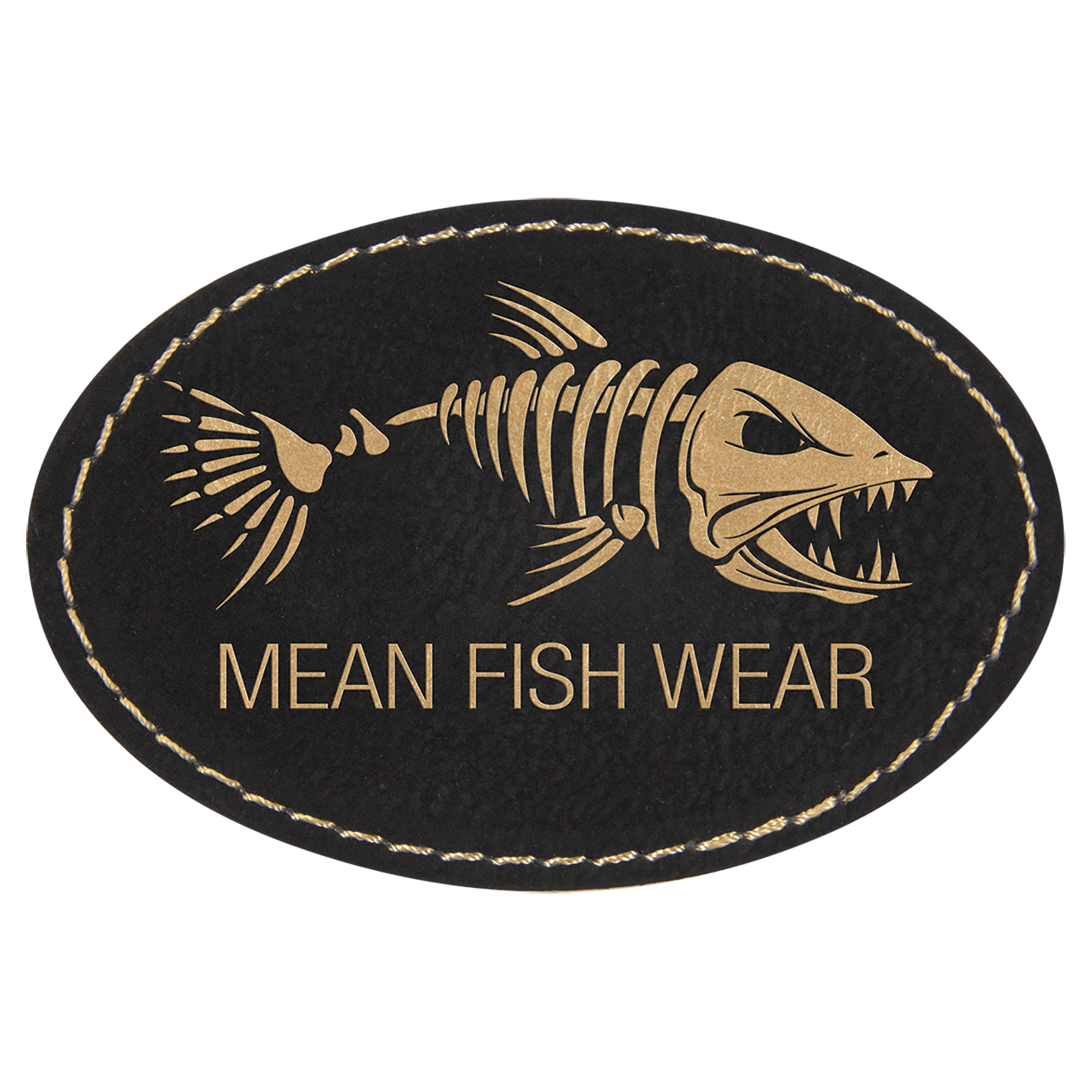 Black/Gold 3" x 2" Oval Laserable Leatherette Patch with Adhesive