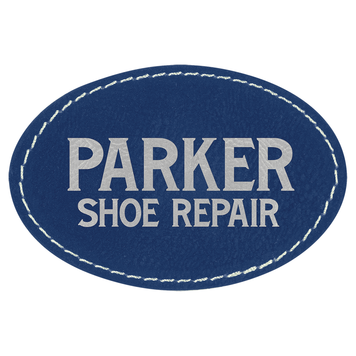 Blue/Silver 3" x 2" Oval Laserable Leatherette Patch with Adhesive