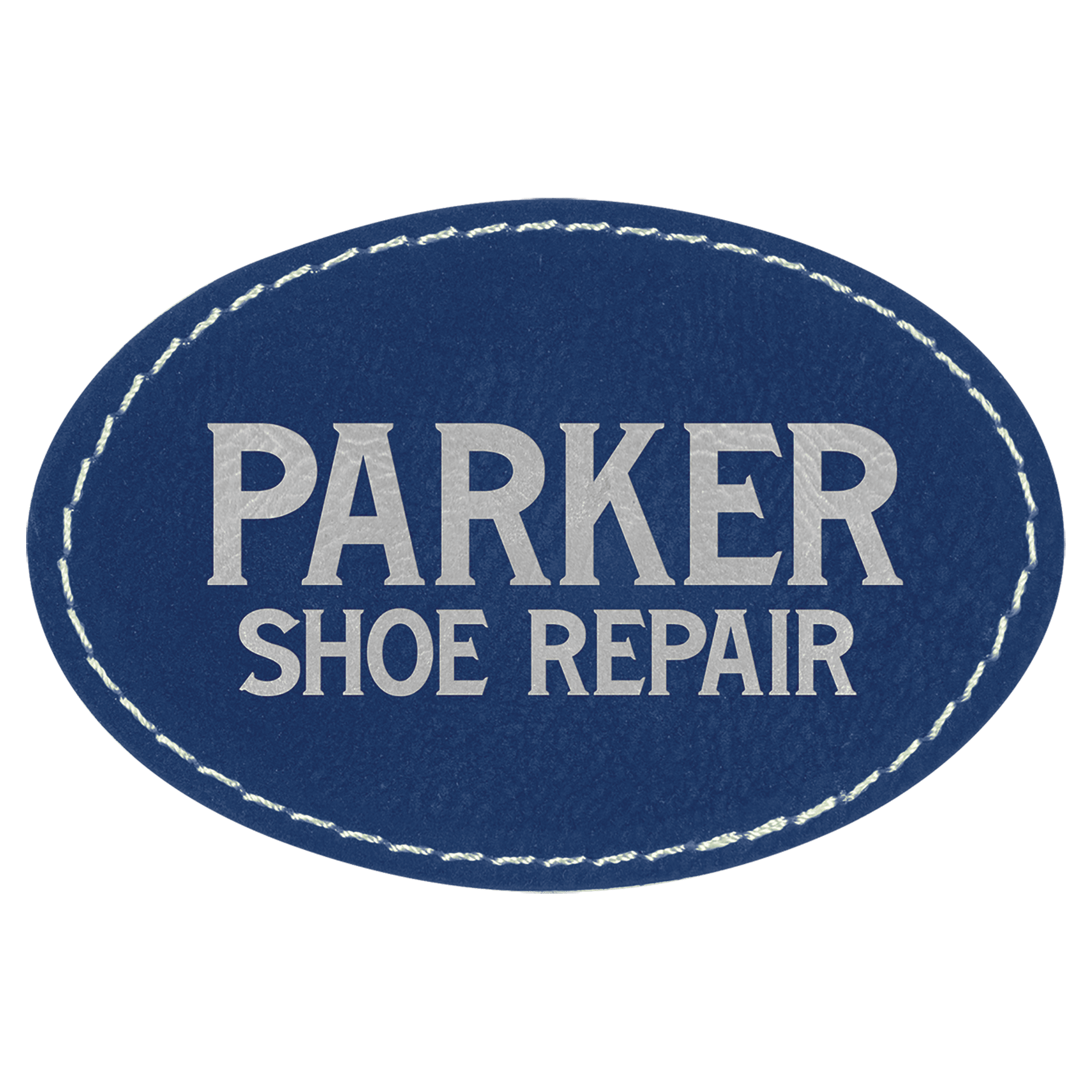 Blue/Silver 3" x 2" Oval Laserable Leatherette Patch with Adhesive