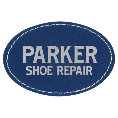 Blue/Silver 3" x 2" Oval Laserable Leatherette Patch with Adhesive