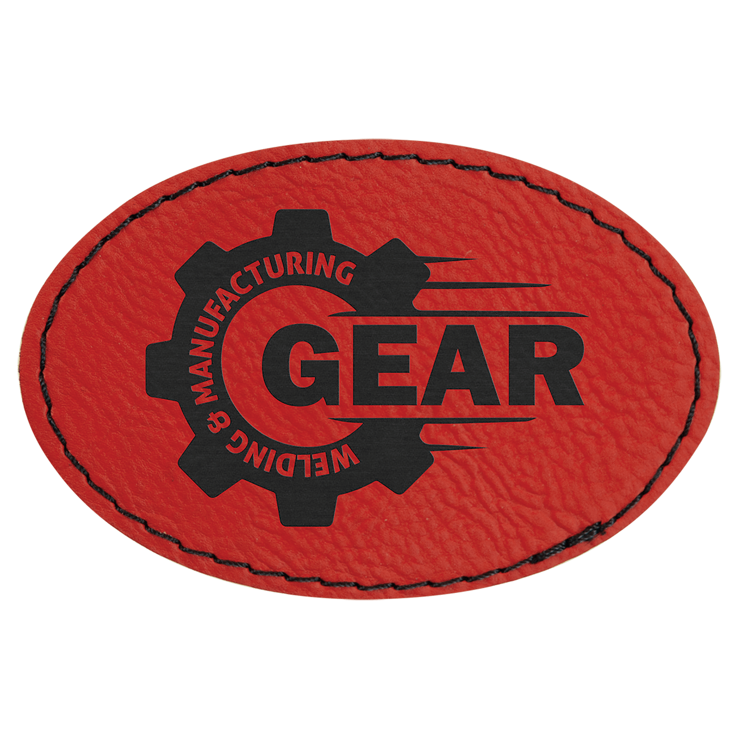 Red 3" x 2" Oval Laserable Leatherette Patch with Adhesive
