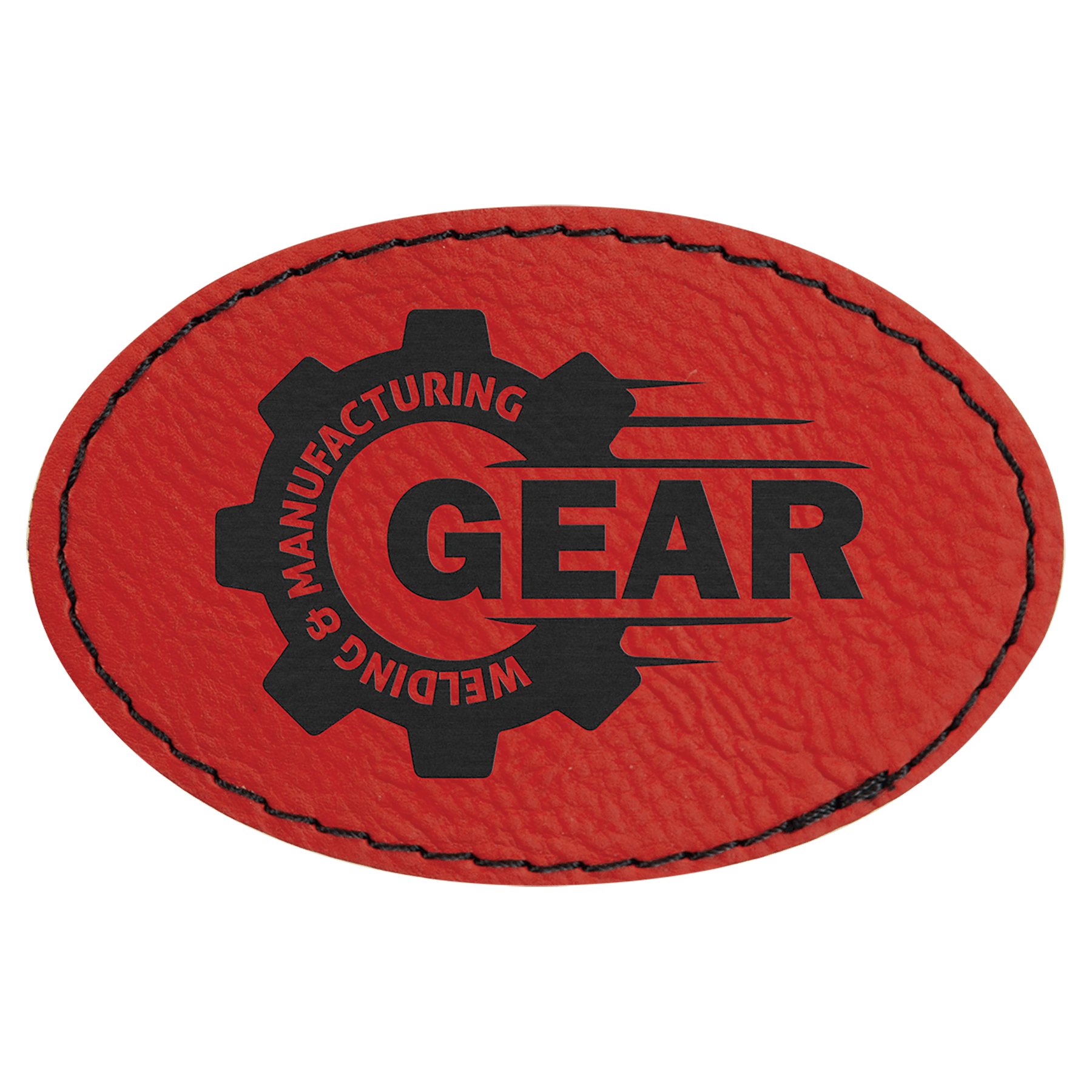Red 3" x 2" Oval Laserable Leatherette Patch with Adhesive