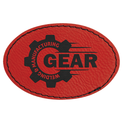 Red 3" x 2" Oval Laserable Leatherette Patch with Adhesive