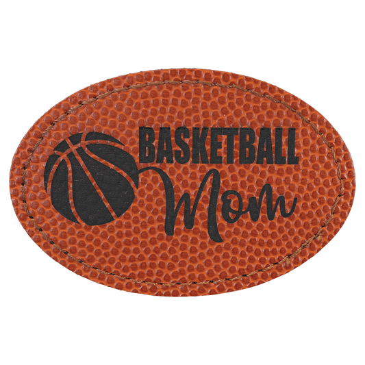 3" x 2" Oval Basketball Laserable Leatherette Patch with Adhesive