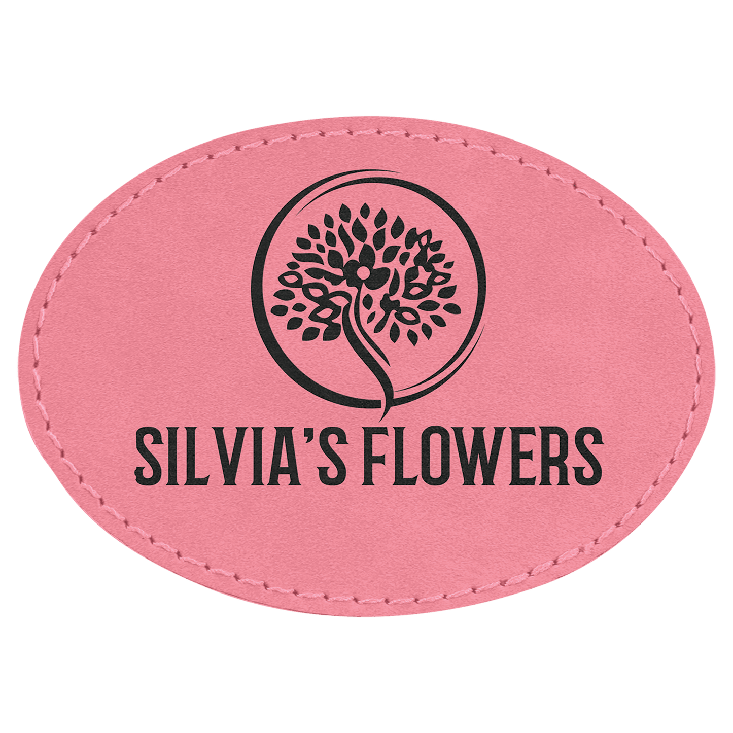 Pink 3 1/2" x 2 1/2" Laserable Leatherette Oval Patch with Adhesive