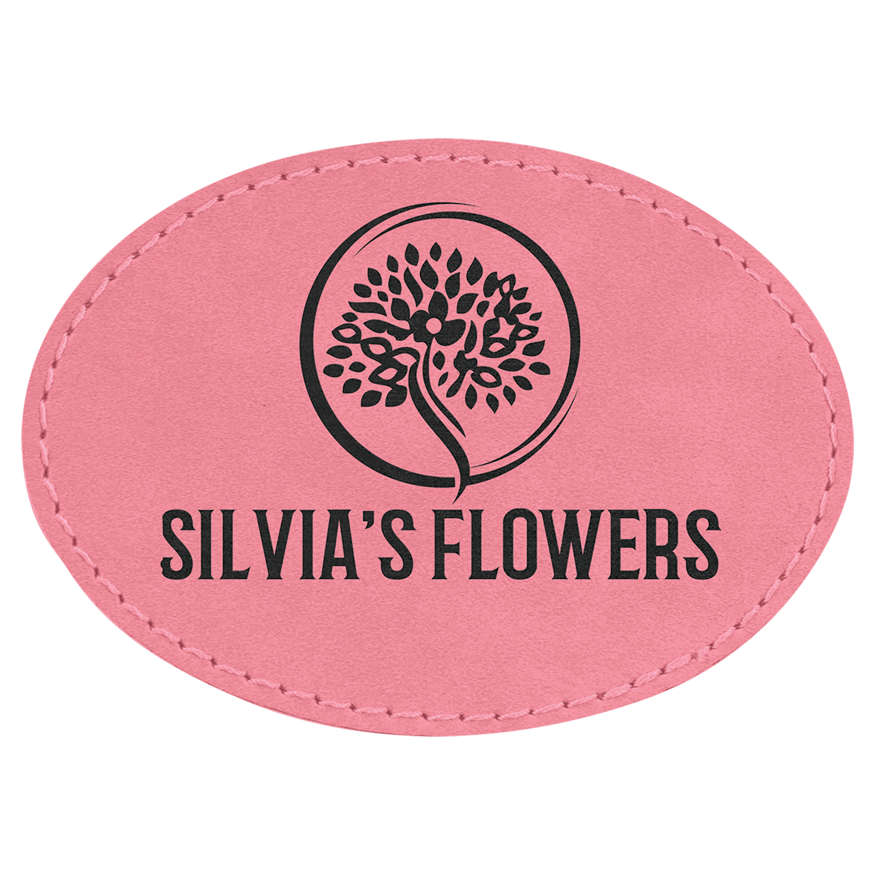 Pink 3 1/2" x 2 1/2" Laserable Leatherette Oval Patch with Adhesive