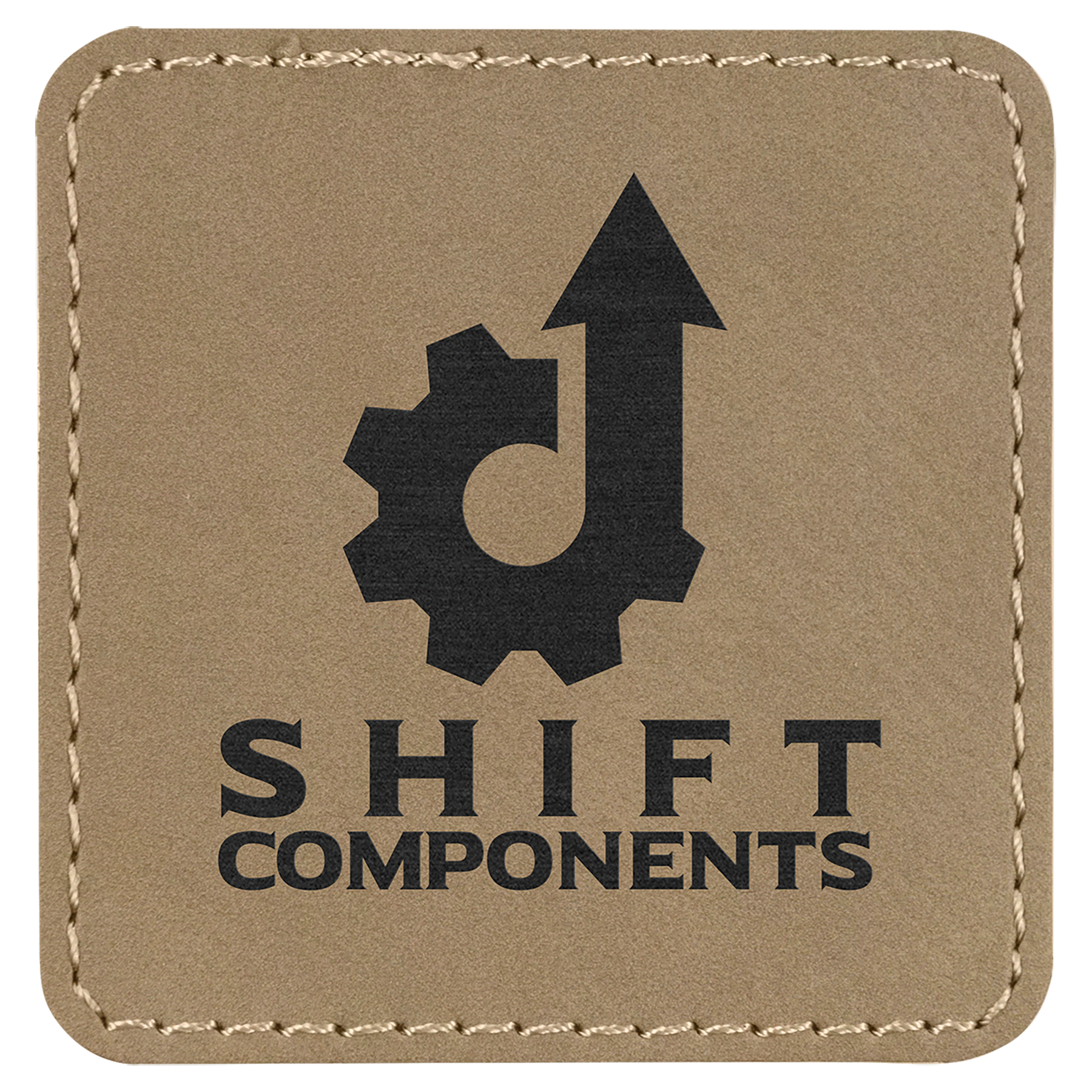 Light Brown 2 1/2" x 2 1/2" Square Laserable Leatherette Patch with Adhesive