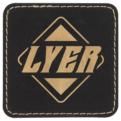 Black/Gold 2 1/2" x 2 1/2" Square Laserable Leatherette Patch with Adhesive