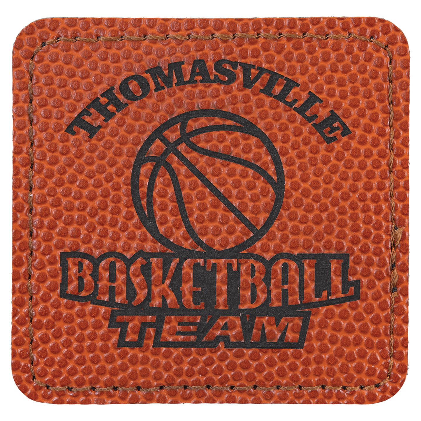 2 1/2" x 2 1/2" Square Basketball Laserable Leatherette Patch with Adhesive
