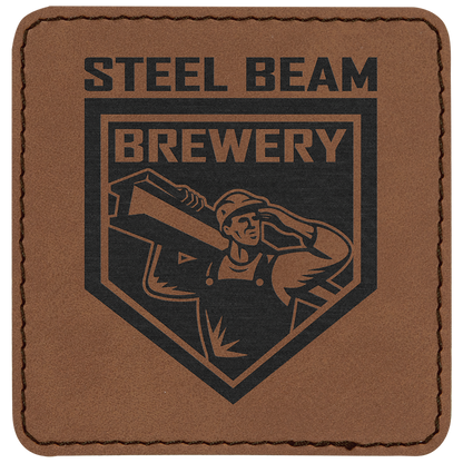 Dark Brown 3" x 3" Square Laserable Leatherette Patch with Adhesive