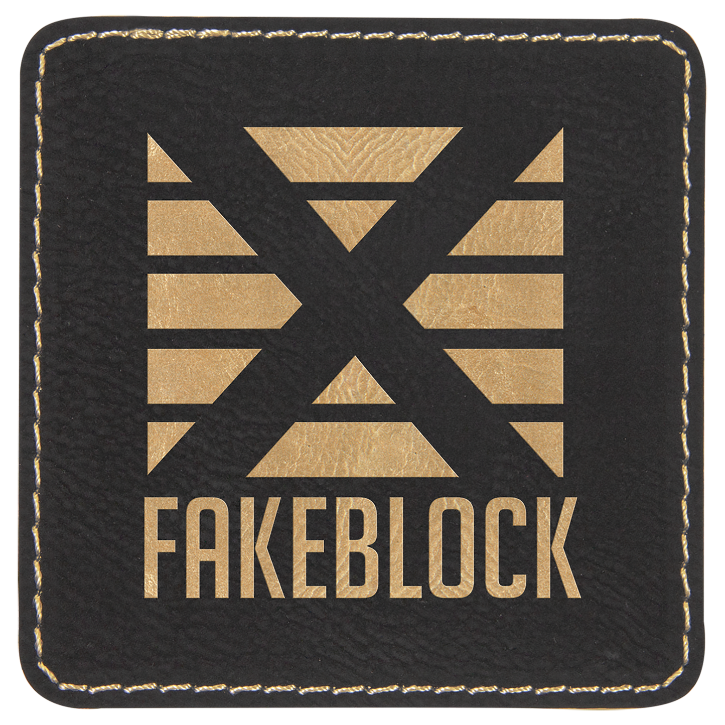 Black/Gold 3" x 3" Square Laserable Leatherette Patch with Adhesive
