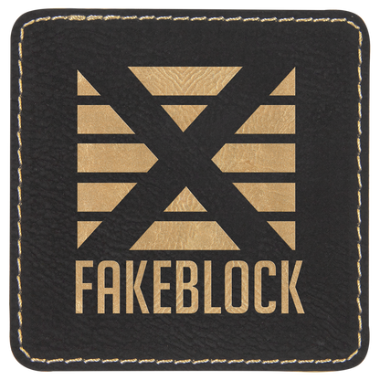 Black/Gold 3" x 3" Square Laserable Leatherette Patch with Adhesive