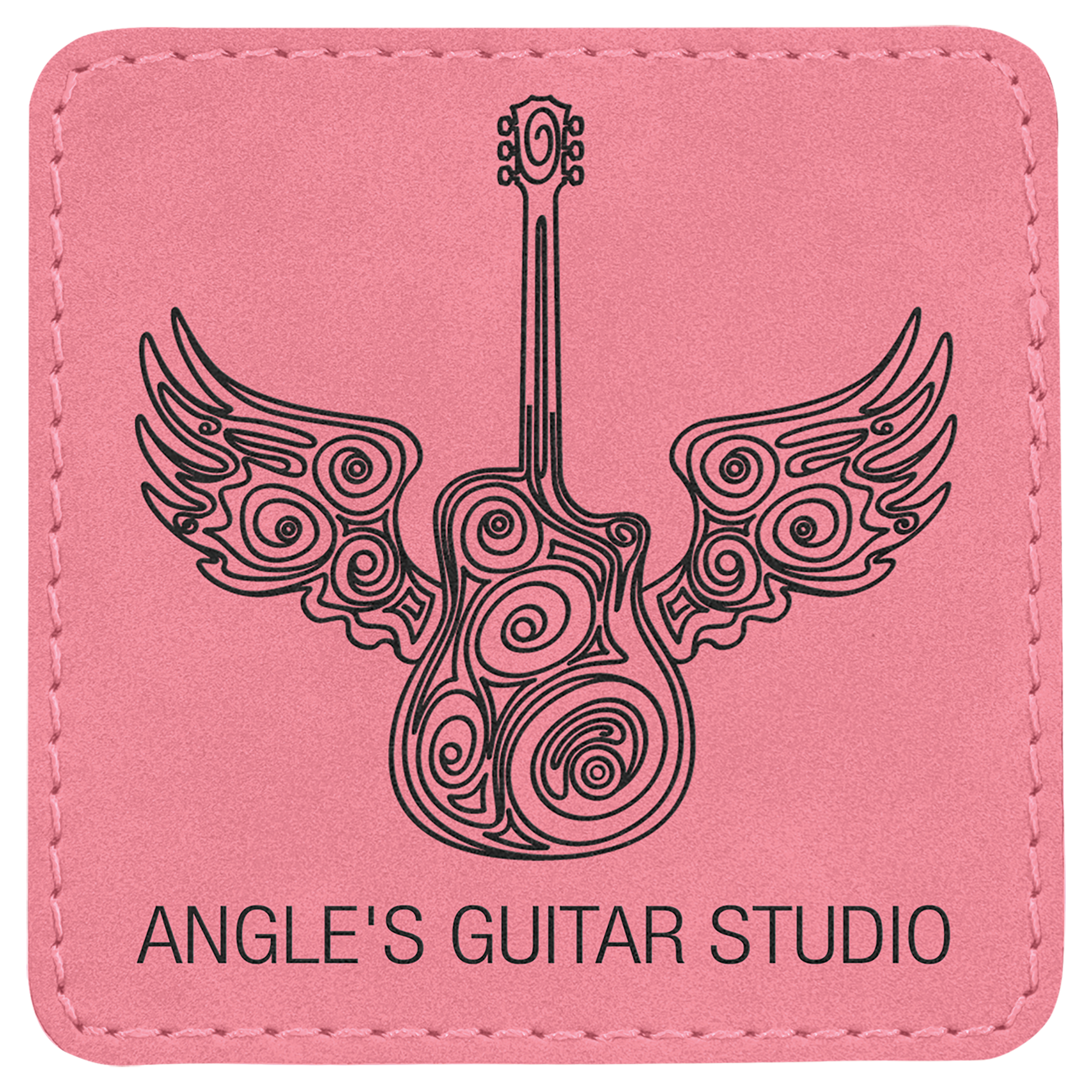 Pink 3" x 3" Square Laserable Leatherette Patch with Adhesive