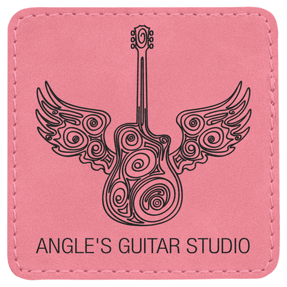 Pink 3" x 3" Square Laserable Leatherette Patch with Adhesive