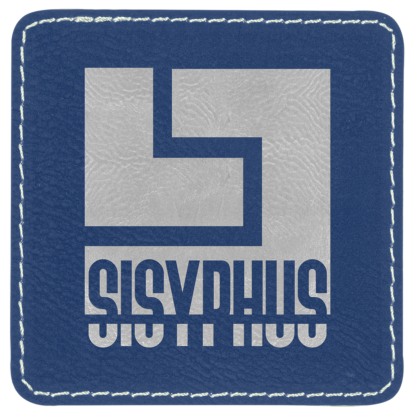 Blue/Silver 3" x 3" Square Laserable Leatherette Patch with Adhesive
