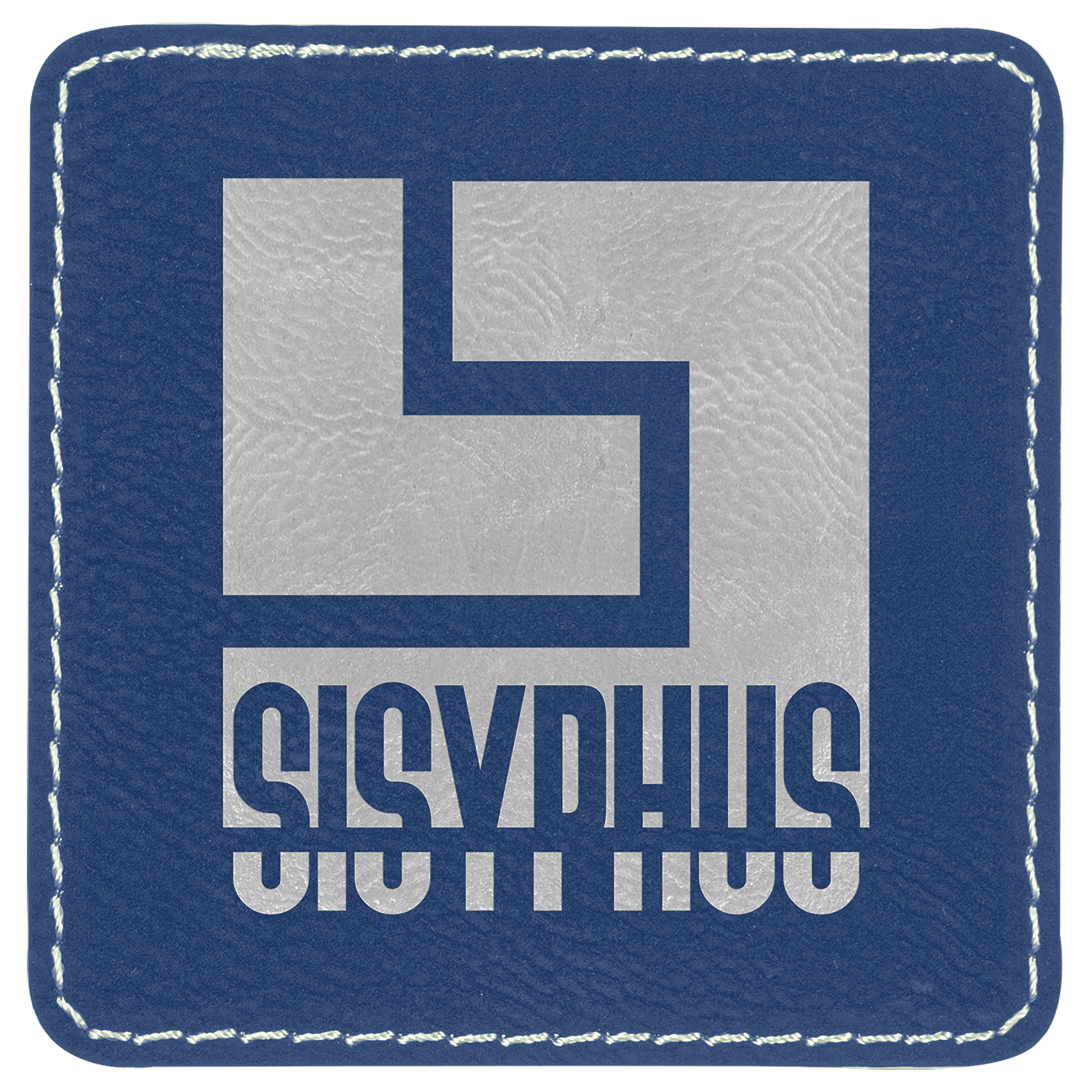 Blue/Silver 3" x 3" Square Laserable Leatherette Patch with Adhesive