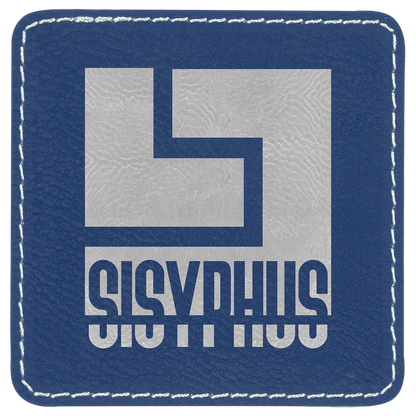 Blue/Silver 3" x 3" Square Laserable Leatherette Patch with Adhesive