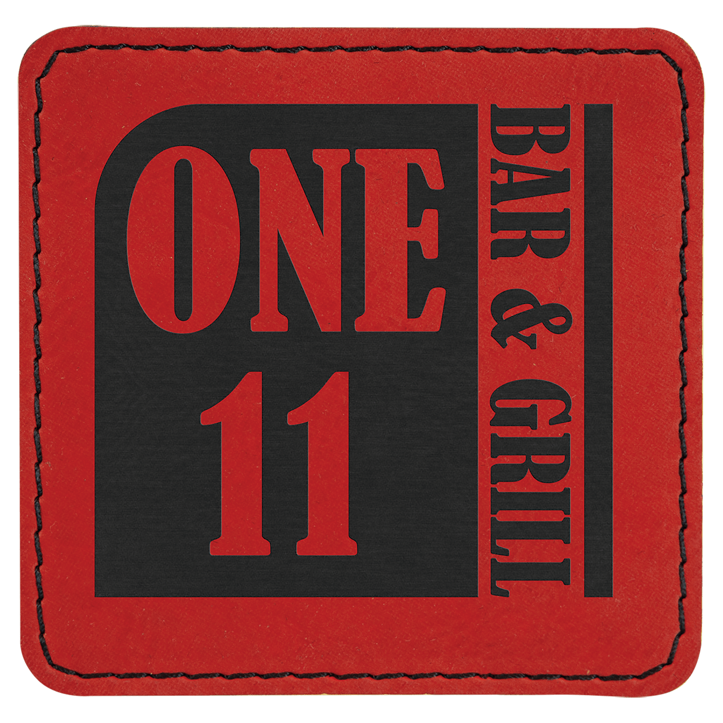 Red 3" x 3" Square Laserable Leatherette Patch with Adhesive