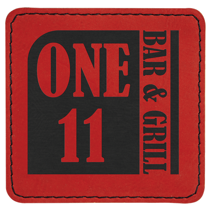 Red 3" x 3" Square Laserable Leatherette Patch with Adhesive