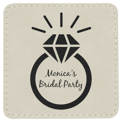 White 3" x 3" Square Laserable Leatherette Patch with Adhesive