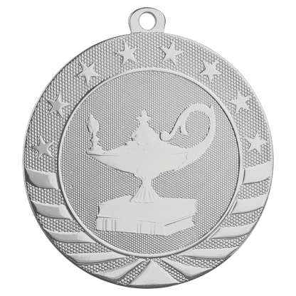 Bright Silver 2 3/4" Lamp of Knowledge Starbrite Medal
