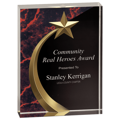 Red 6" Marble Square Shooting Star Acrylic