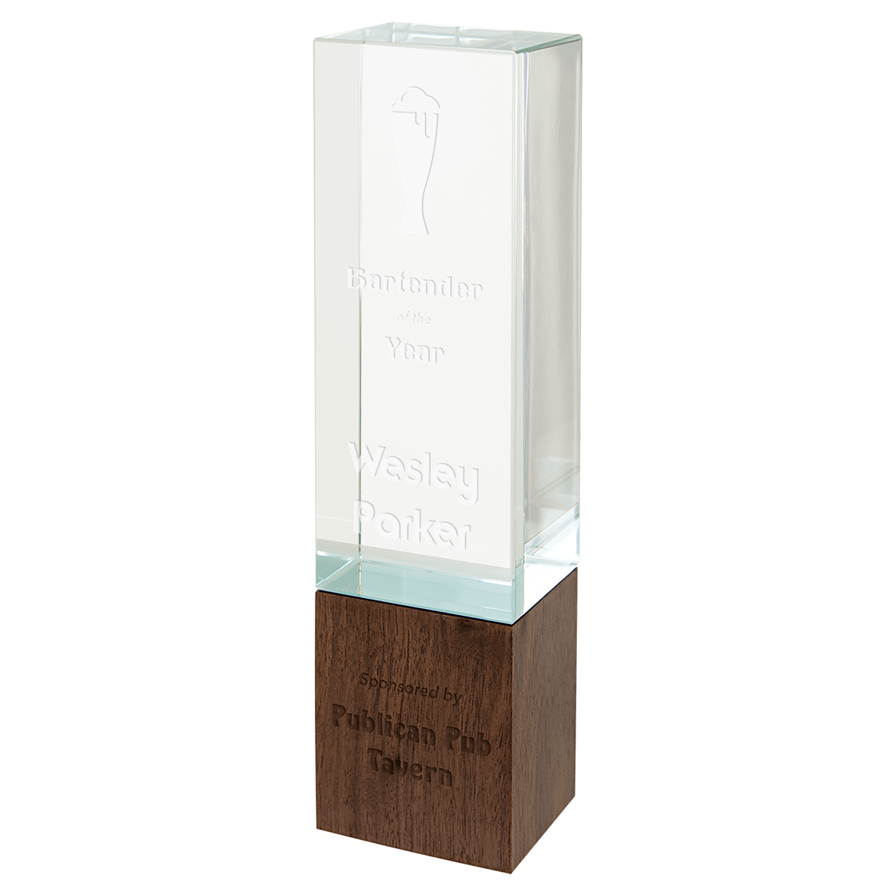 9" Rectangle Sierra Glass with Walnut Base