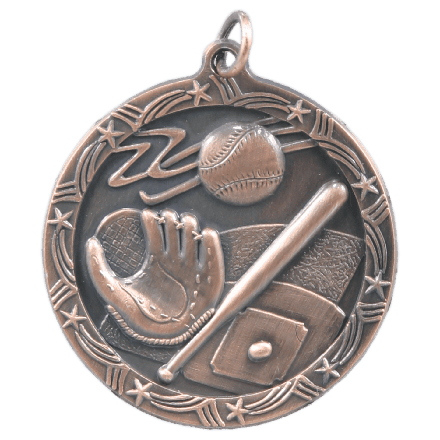 Antique Bronze 1 3/4" Baseball/Softball Shooting Star Medal