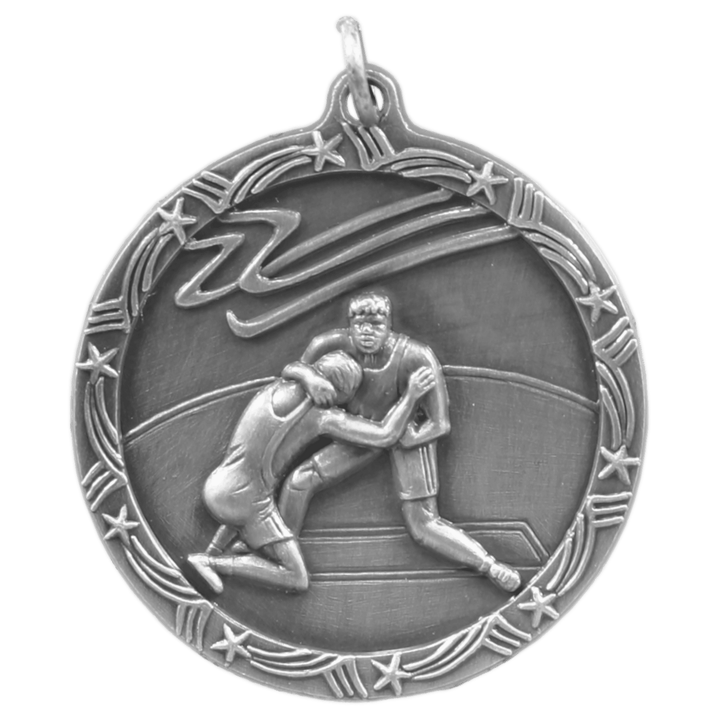 Antique Silver 1 3/4" Wrestling Shooting Star Medal