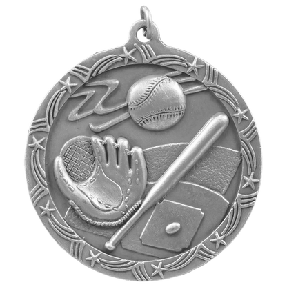Antique Silver 2 1/2" Baseball/Softball Shooting Star Medal