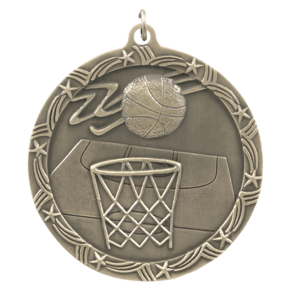 Antique Gold 2 1/2" Basketball Shooting Star Medal
