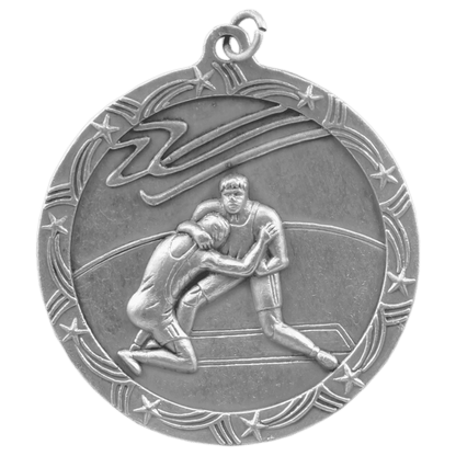 Antique Silver 2 1/2" Wrestling Shooting Star Medal