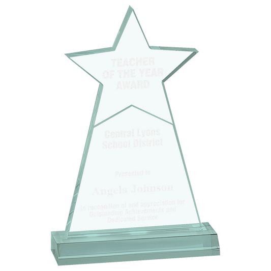 4 3/4" x 8" Jade Star Obelisk Acrylic with 5 3/4" Base