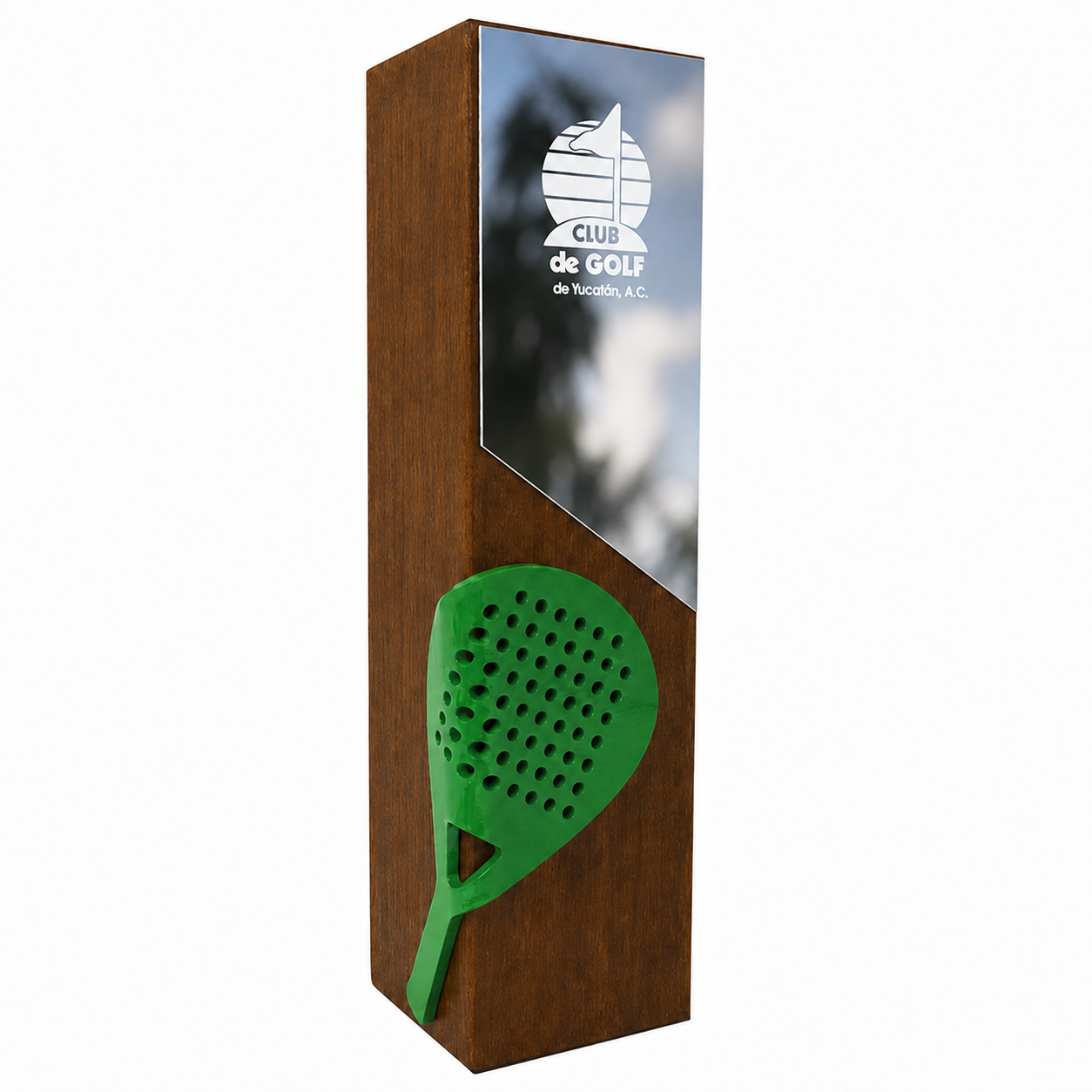 TEN106. Trofeo de Pádel de Madera con Pala en Acrílico