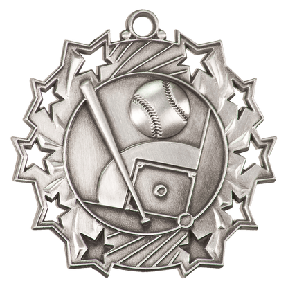 Antique Silver 2 1/4" Baseball/Softball Ten Star Medal