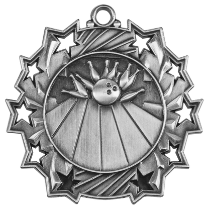 Antique Silver 2 1/4" Bowling Ten Star Medal