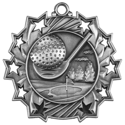Antique Silver 2 1/4" Golf Ten Star Medal