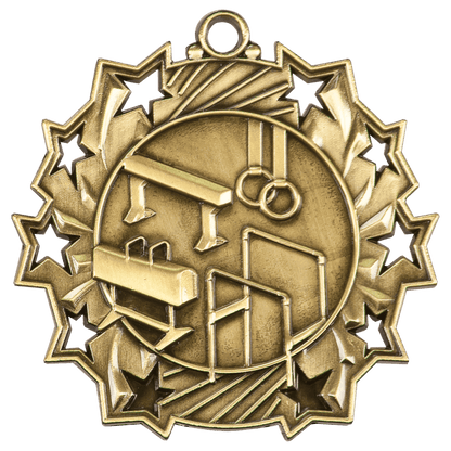 Antique Gold 2 1/4" Gymnastics Ten Star Medal
