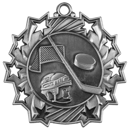 Antique Silver 2 1/4" Hockey Ten Star Medal