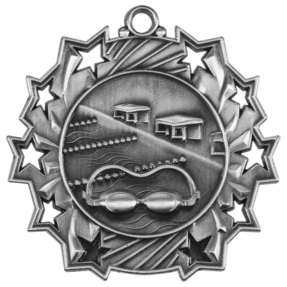 Antique Silver 2 1/4" Swimming Ten Star Medal