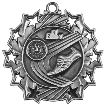 Antique Silver 2 1/4" Track Ten Star Medal