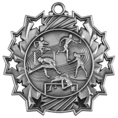 Antique Silver 2 1/4" Track & Field Ten Star Medal