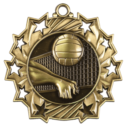 Antique Gold 2 1/4" Volleyball Ten Star Medal
