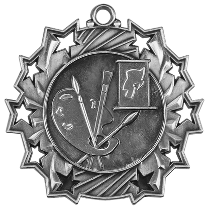 Antique Silver 2 1/4" Art Ten Star Medal