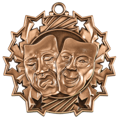 Antique Bronze 2 1/4" Drama Ten Star Medal