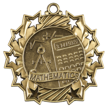Antique Gold 2 1/4" Math Ten Star Medal