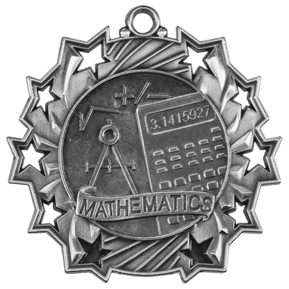 Antique Silver 2 1/4" Math Ten Star Medal