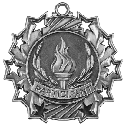 Antique Silver 2 1/4" Participant Ten Star Medal