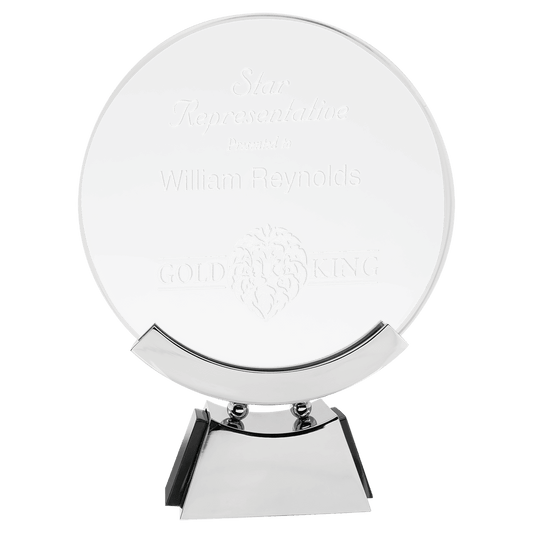 8 1/2" Round Voyager Glass with Silver/Black Base