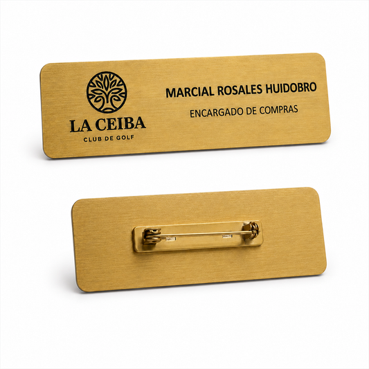 GAF110A. Gafete identificador de aluminio con broche alfiler